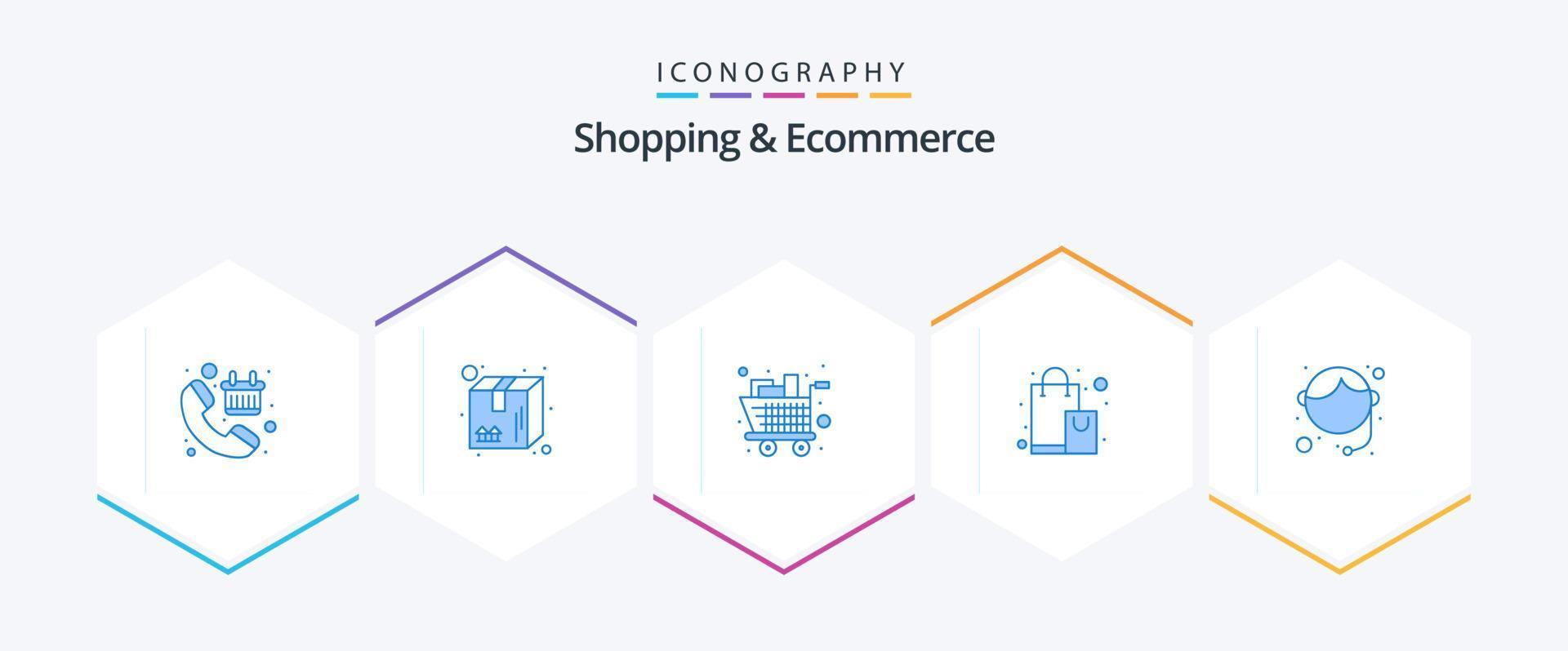 Shopping And Ecommerce 25 Blue icon pack including offer. shop. box. bag. trolley vector