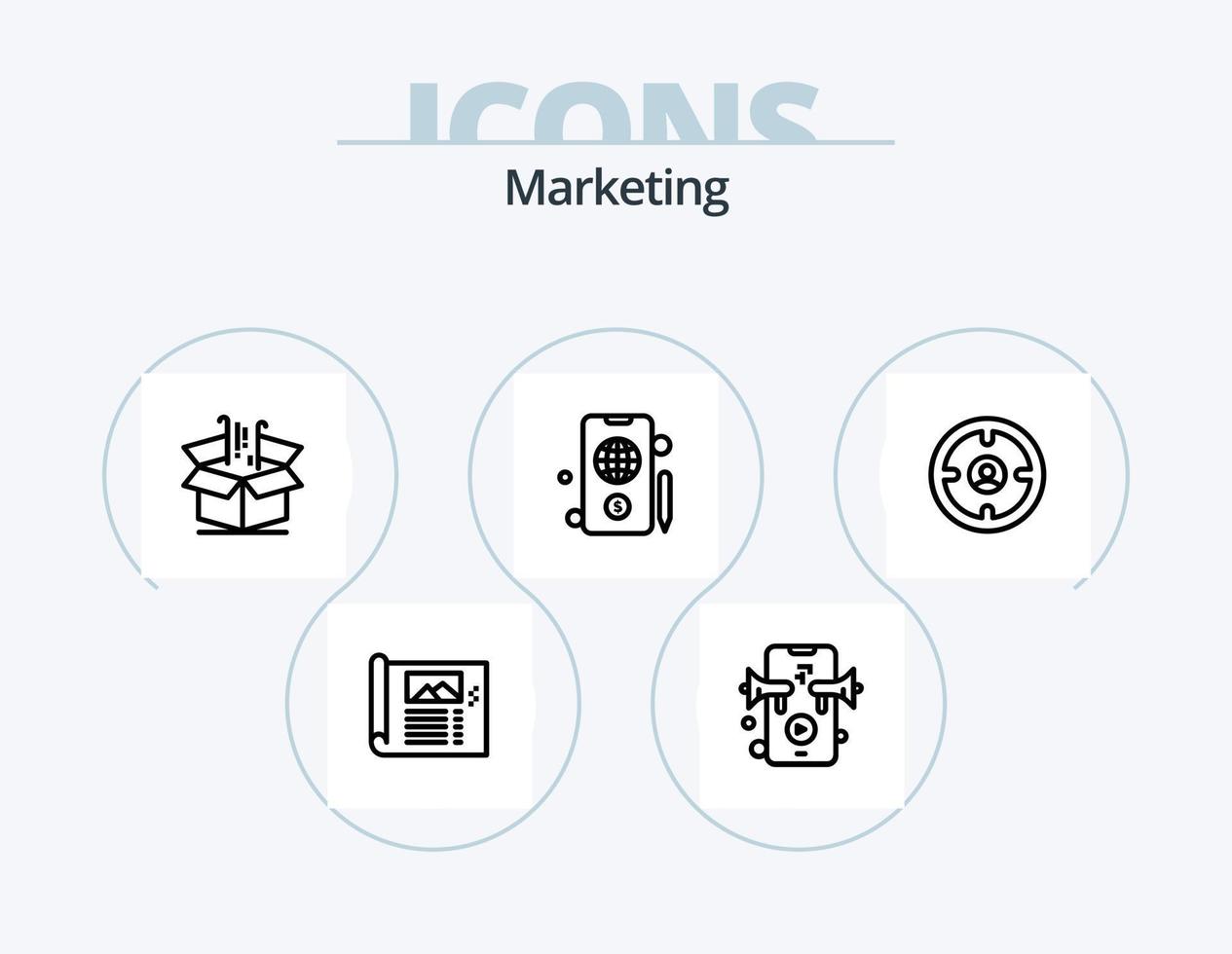 paquete de iconos de línea de marketing 5 diseño de iconos. caja. mensaje. teléfono. finanzas. público vector