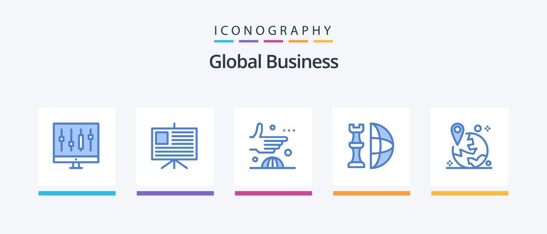 paquete de iconos global business blue 5 que incluye el plan. internacional. acuerdo. global. internacional. diseño de iconos creativos vector