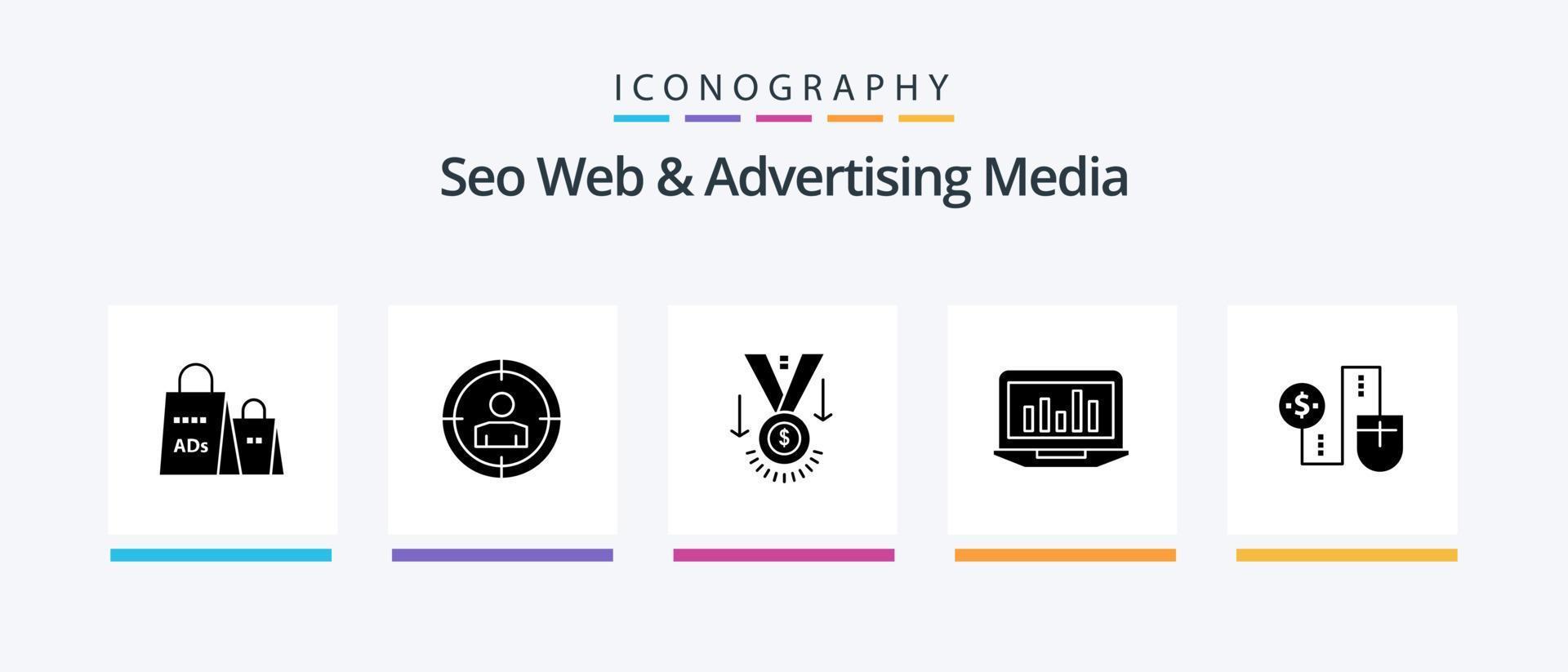 Seo Web And Advertising Media Glyph 5 Icon Pack Including monitoring. graph. laptop. winner. Creative Icons Design vector