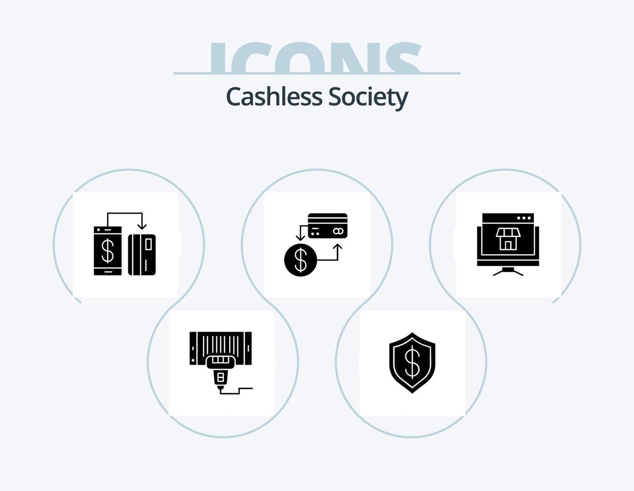 Cashless Society Glyph Icon Pack 5 Icon Design. cashless. accounting. intelligent. smartphone. machine vector