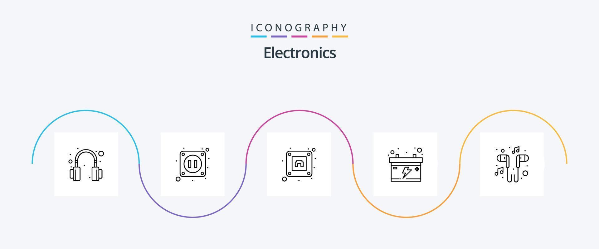 Electronics Line 5 Icon Pack Including . smartphone. plug. music. hand free vector