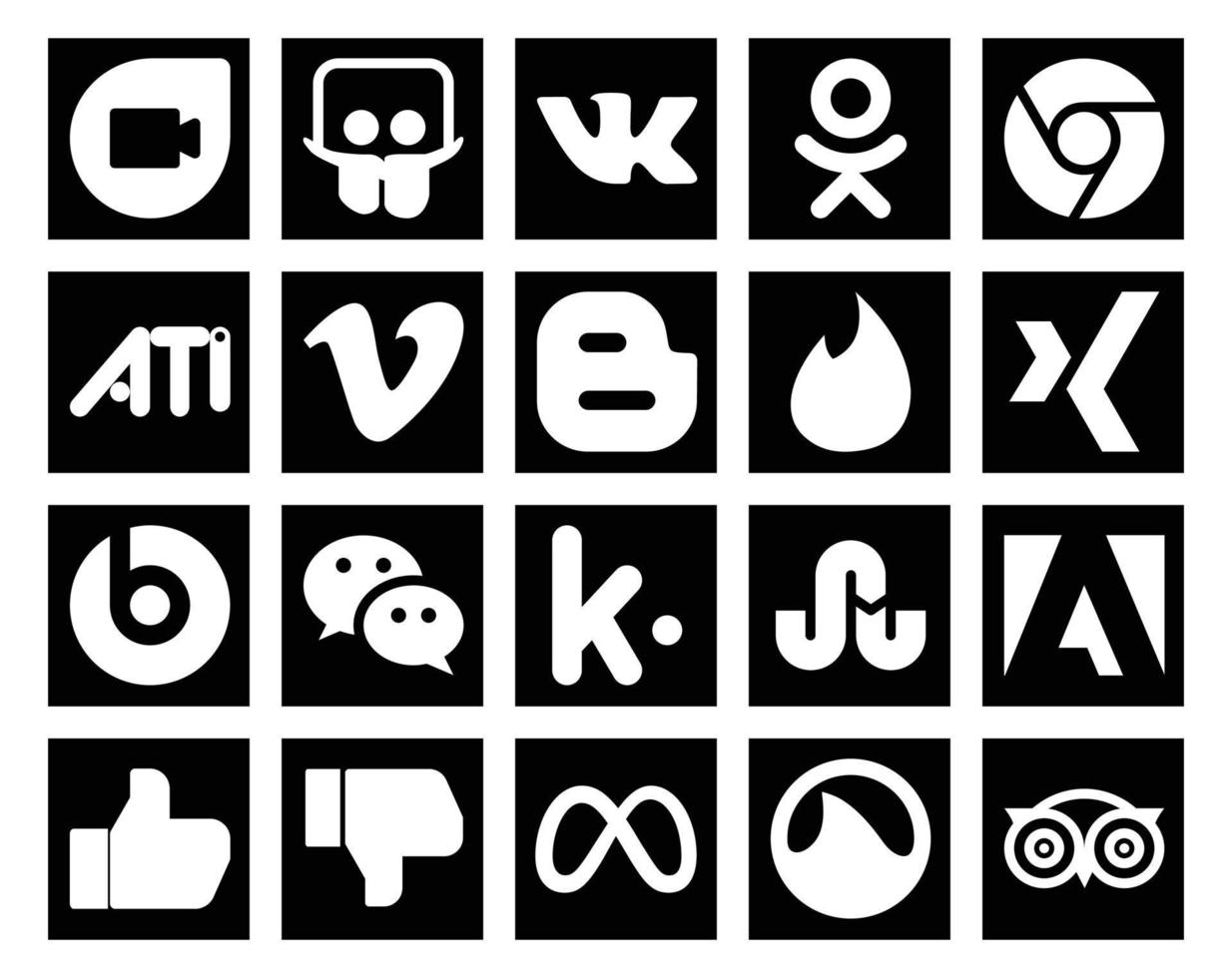 20 Social Media Icon Pack Including like stumbleupon blogger kik wechat vector