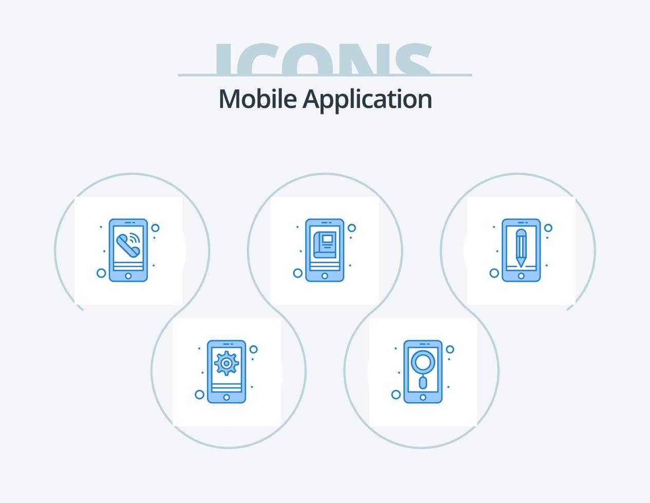 Mobile Application Blue Icon Pack 5 Icon Design. edit. mobile. app. library. app vector