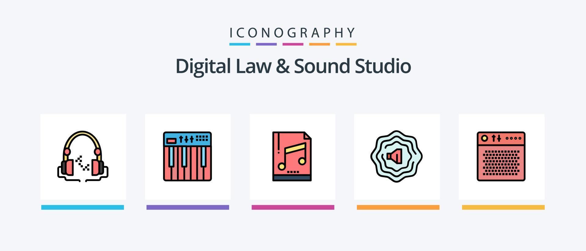 la ley digital y la línea de estudio de sonido llenaron un paquete de 5 íconos, incluida la presión. hercios. jugador. frecuencia. pantalla. diseño de iconos creativos vector