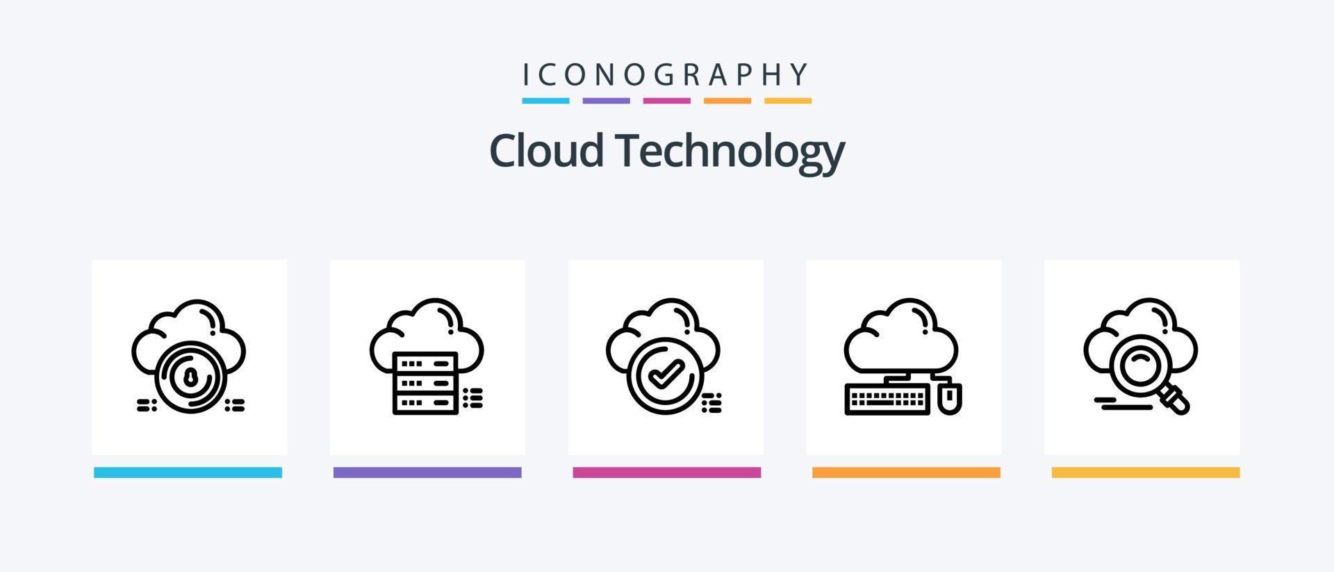 Cloud Technology Line 5 Icon Pack Including player. video. cloud. data. protect. Creative Icons Design vector