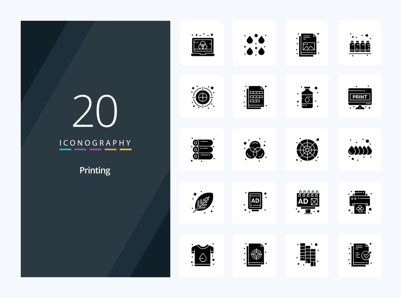 20 icono de glifo sólido de impresión para presentación vector