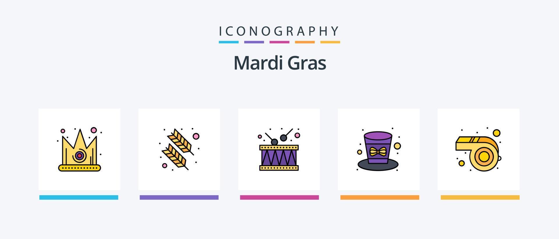 Mardi Gras Line Filled 5 Icon Pack Including . balloons. crown. balloon. drum. Creative Icons Design vector