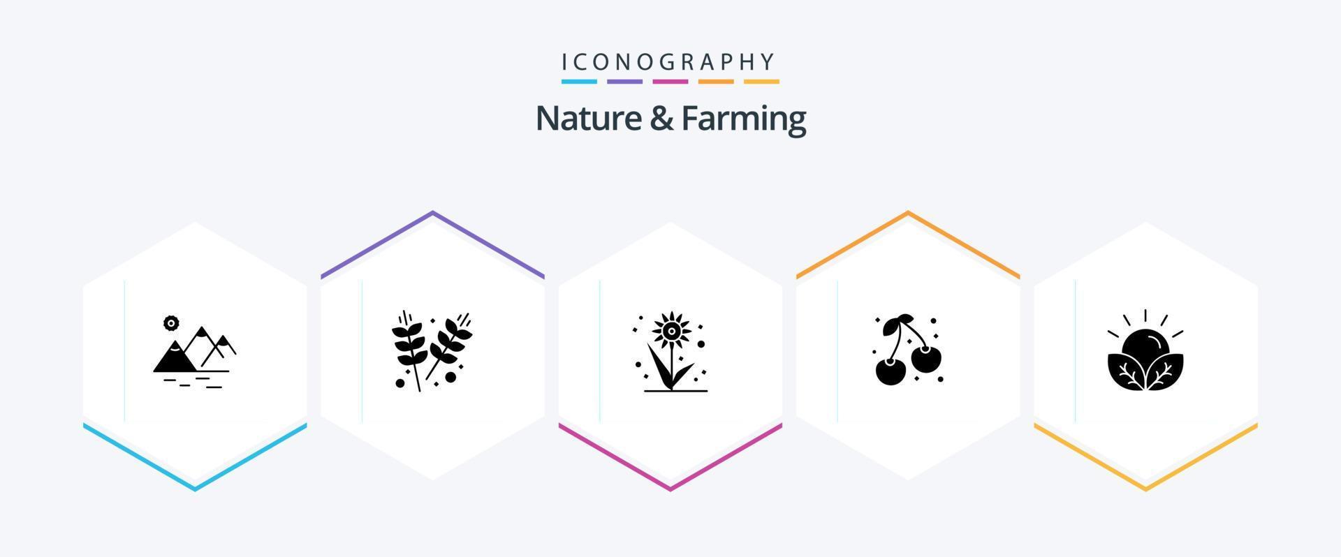 paquete de iconos de 25 glifos de naturaleza y agricultura que incluye cultivos. agricultura. agricultura. alimento. baya vector