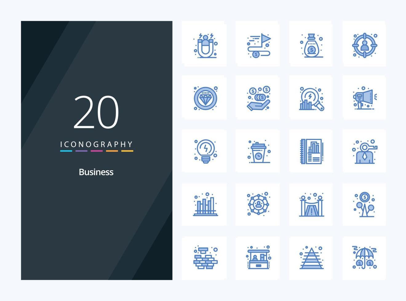 20 icono de color azul comercial para presentación vector