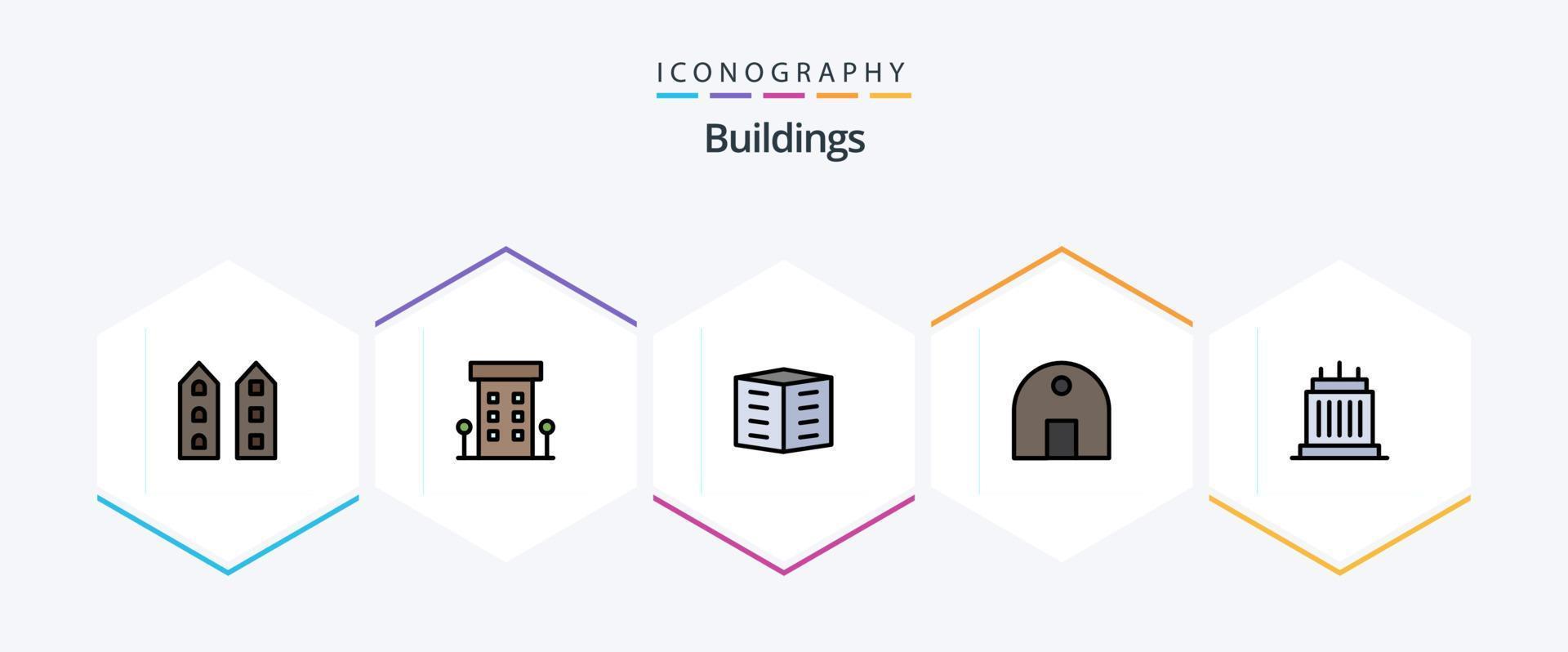 Buildings 25 FilledLine icon pack including landmarks. buildings. housing society. real estate. islamic building vector