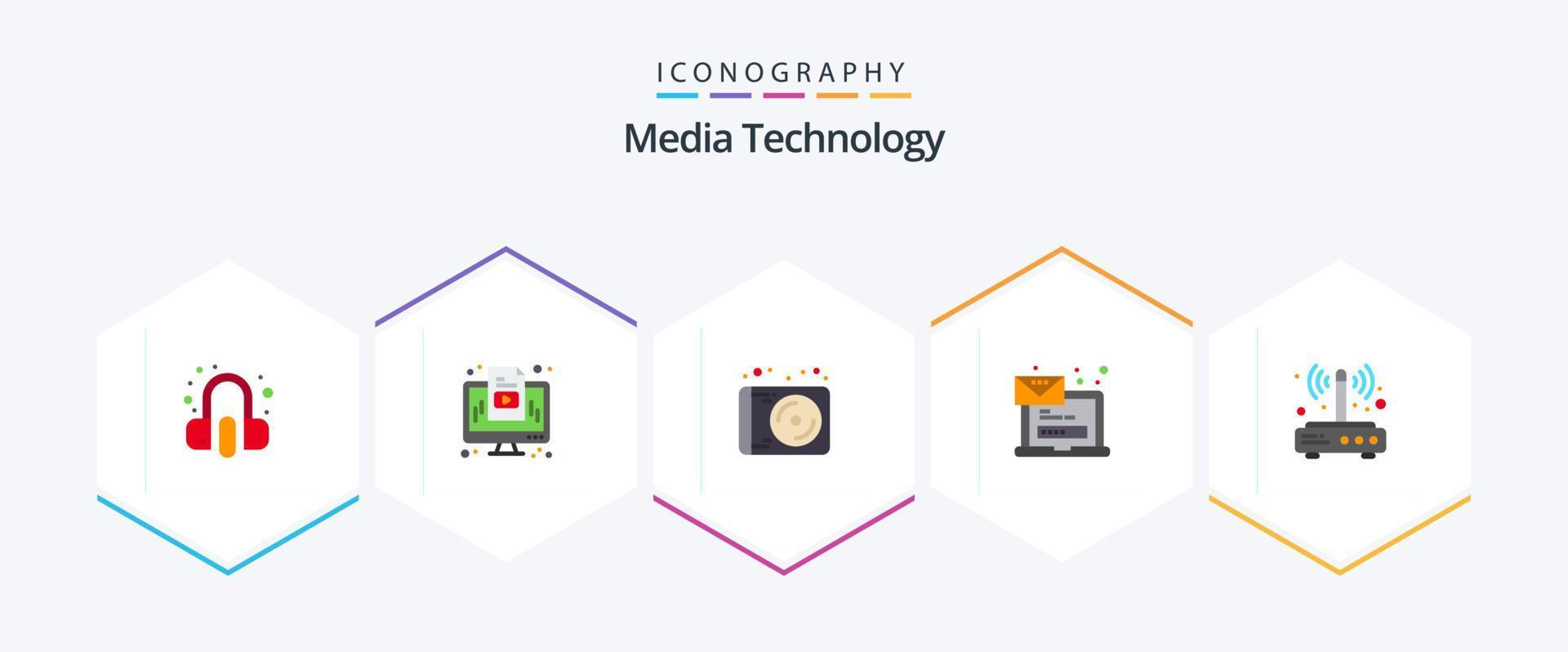 Media Technology 25 Flat icon pack including modem. message. device. laptop. computer vector