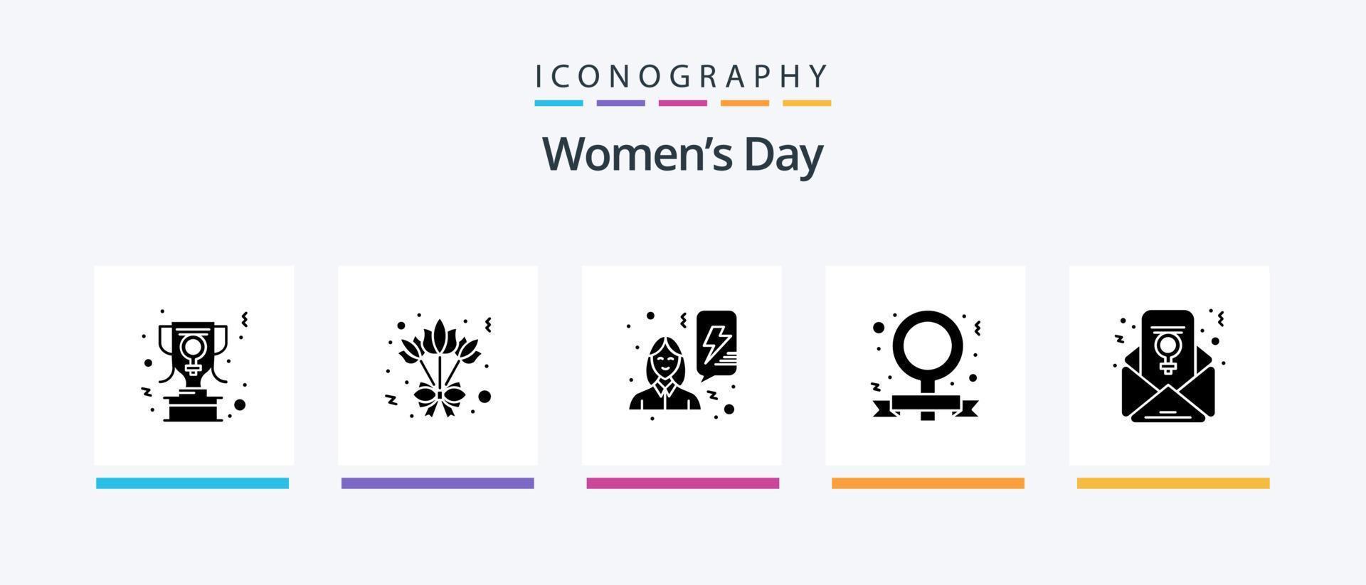 Womens Day Glyph 5 Icon Pack Including email. feminism chat. power. feminist. campaign. Creative Icons Design vector