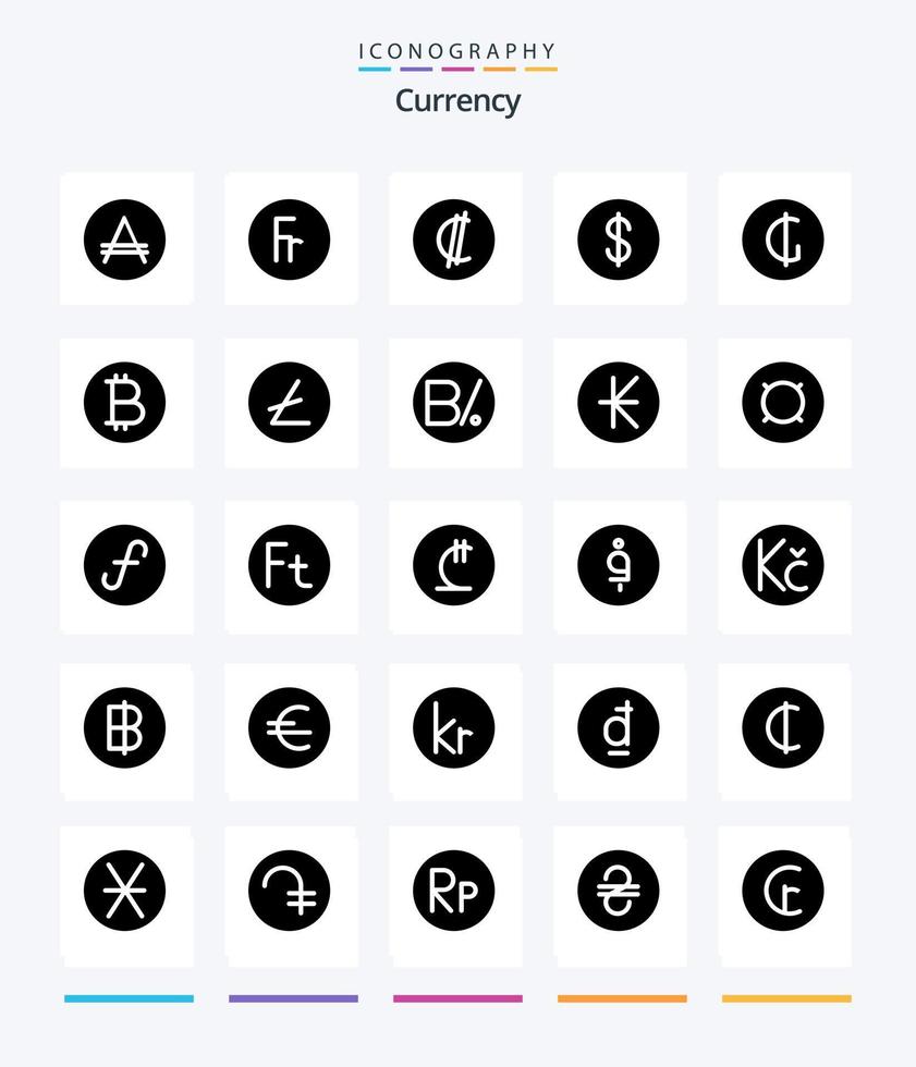 Creative Currency 25 Glyph Solid Black icon pack  Such As currency.. finance. rican. costa vector