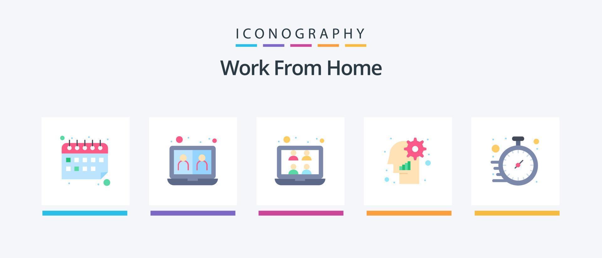Work From Home Flat 5 Icon Pack Including user. preference. sharing. management. video. Creative Icons Design vector