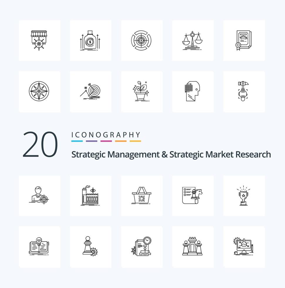 20 Strategic Management And Strategic Market Research Line icon Pack like medal planning cart strategy  chess vector