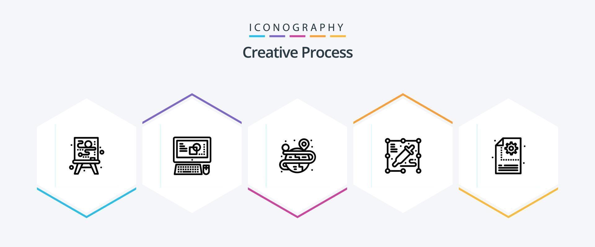 Creative Process 25 Line icon pack including setting. process. process. creative. creative vector