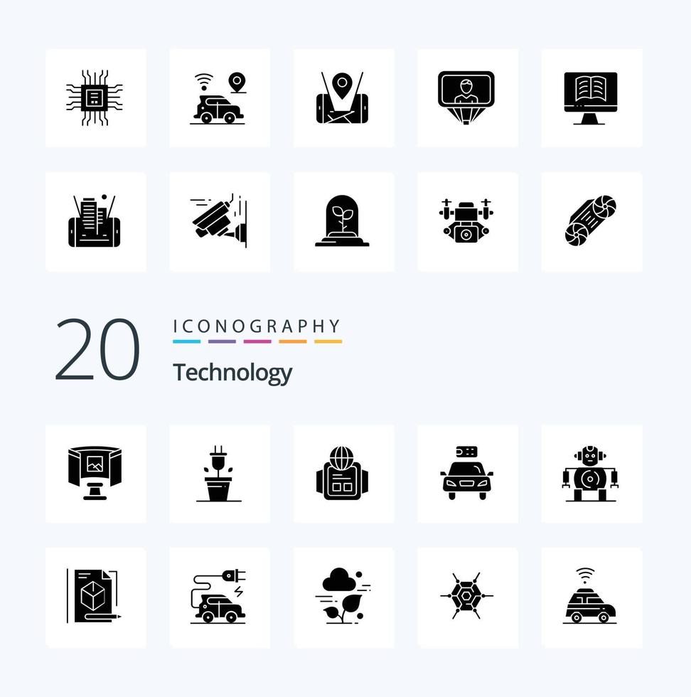 20 Technology Solid Glyph icon Pack like technology cnc watch power electric vector