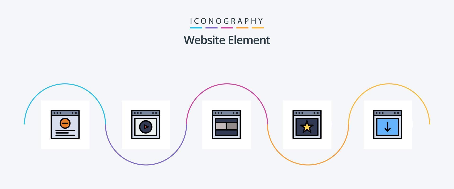 Website Element Line Filled Flat 5 Icon Pack Including app. favorite. design. bookmark. website vector
