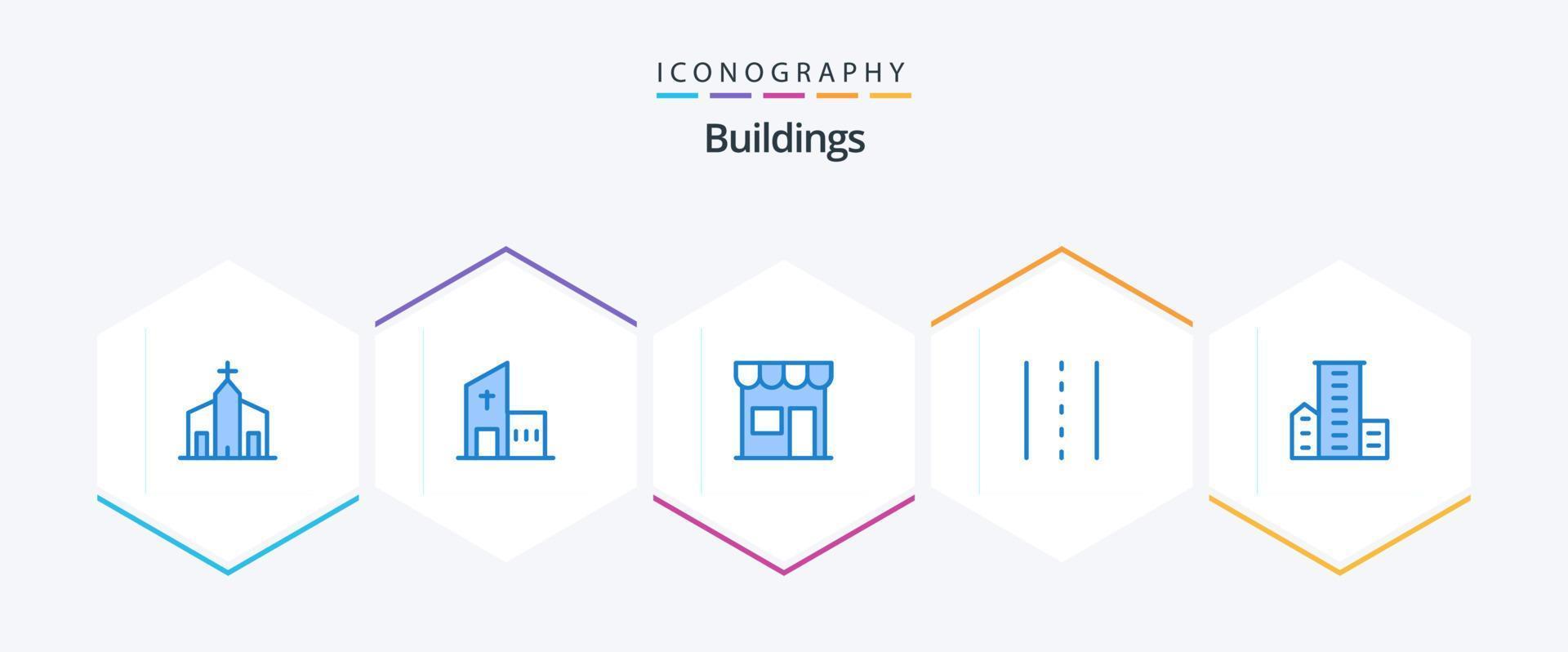 paquete de iconos azules de edificios 25 que incluye líneas. entrada de coches. moderno. comercio. mercado vector