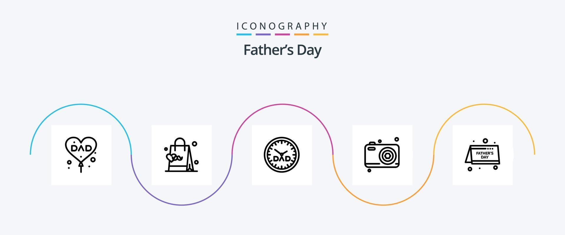 Fathers Day Line 5 Icon Pack Including calendar. fathers day. hand bag. father. timepiece vector