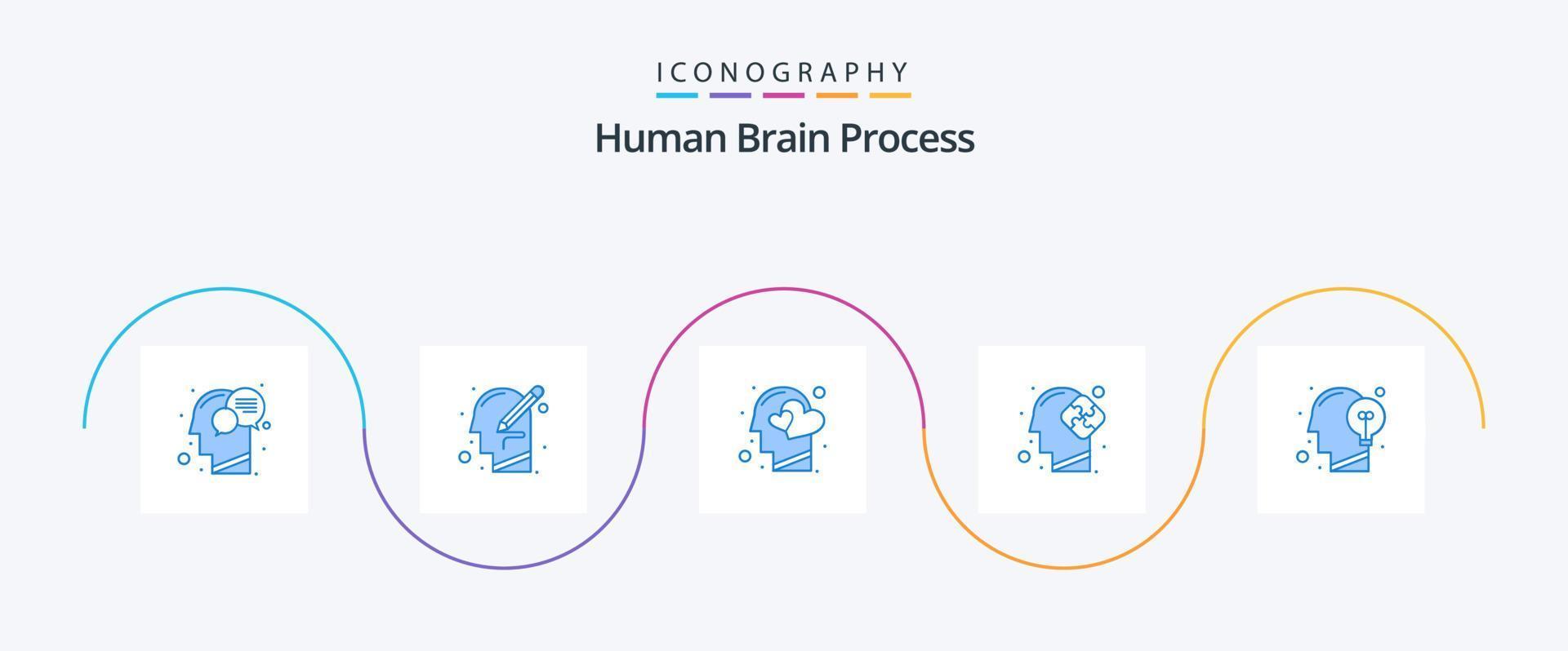 Human Brain Process Blue 5 Icon Pack Including solution. human. thinking. human. head vector