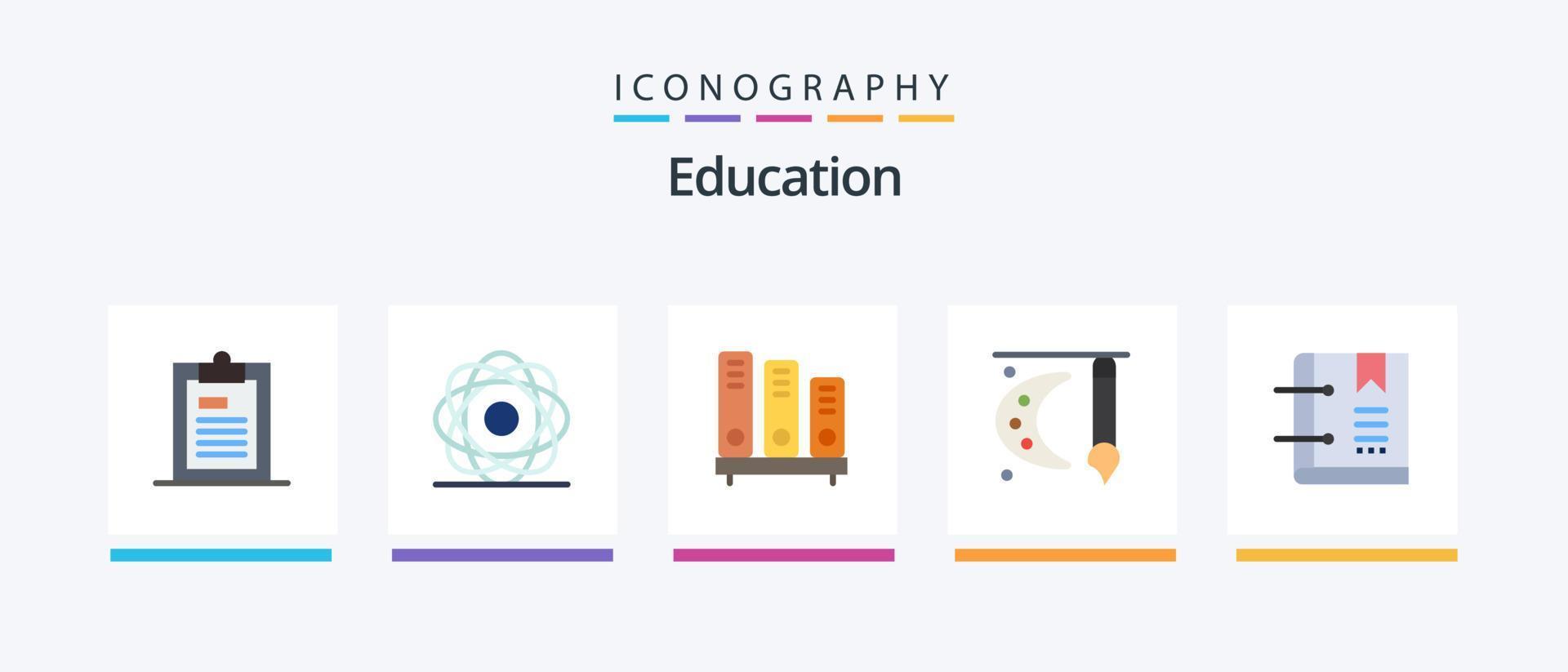 paquete de iconos de educación plana 5 que incluye pintura. arte. orbita. estantes. lectura. diseño de iconos creativos vector