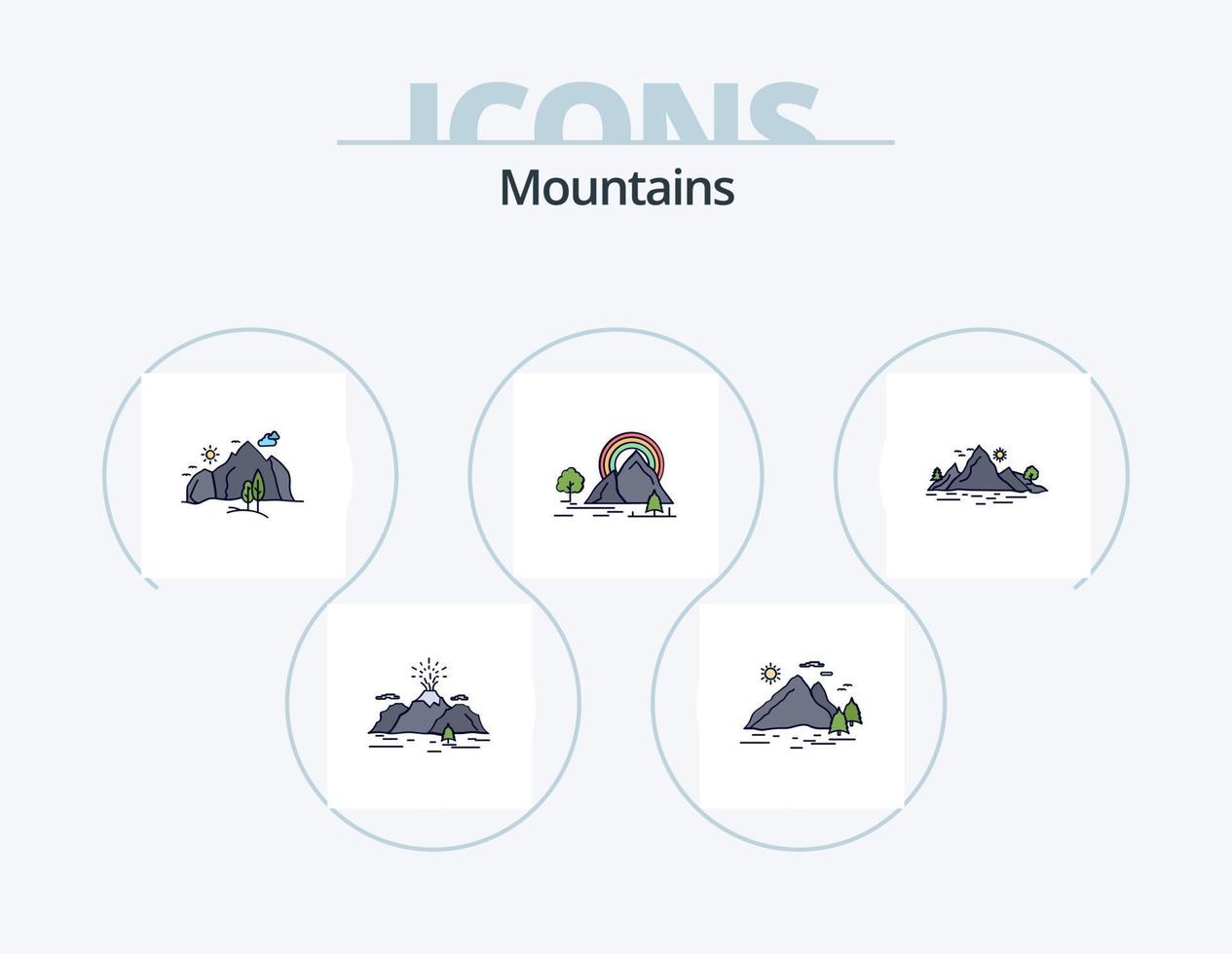 paquete de iconos llenos de línea de montañas 5 diseño de iconos. montaña. rocas paisaje. paisaje. montaña vector