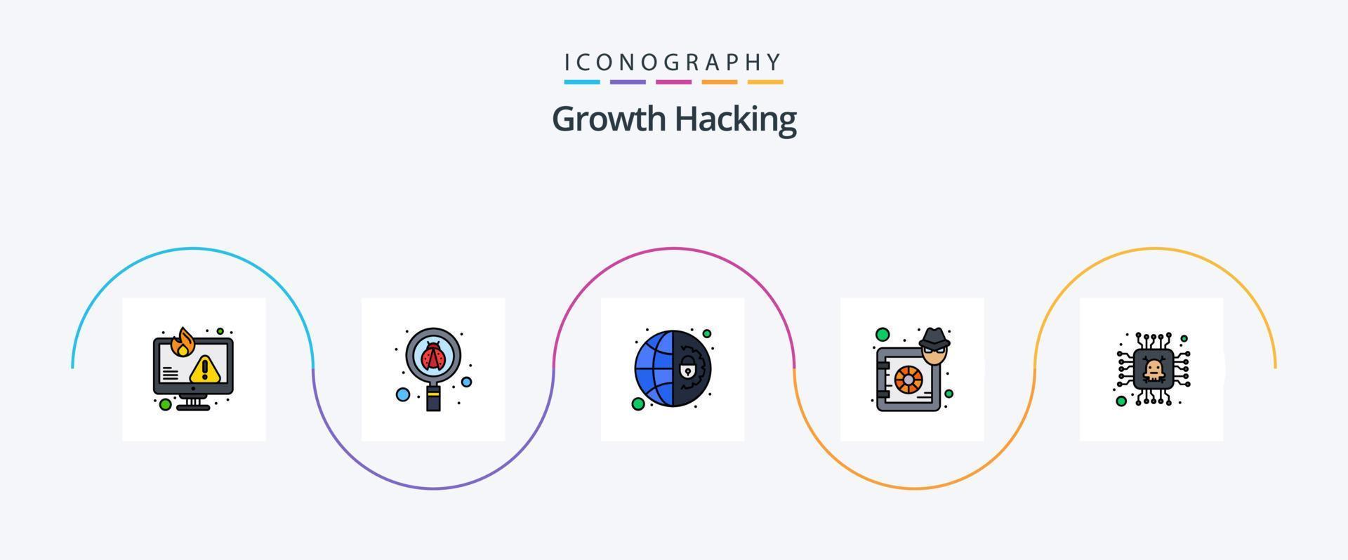 Hacking Line Filled Flat 5 Icon Pack Including lock. hacker. virus. deposit. settings vector