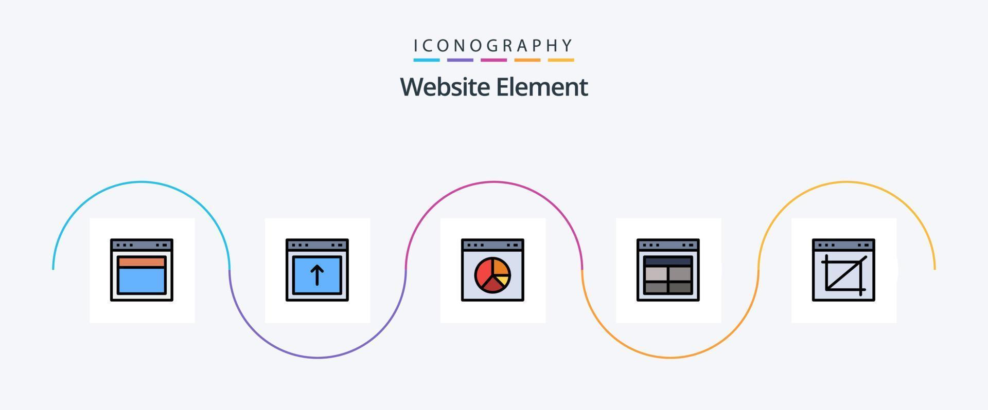 paquete de iconos de 5 planos llenos de línea de elementos del sitio web que incluye el sitio web. disposición. sitio web. interfaz. sitio web vector