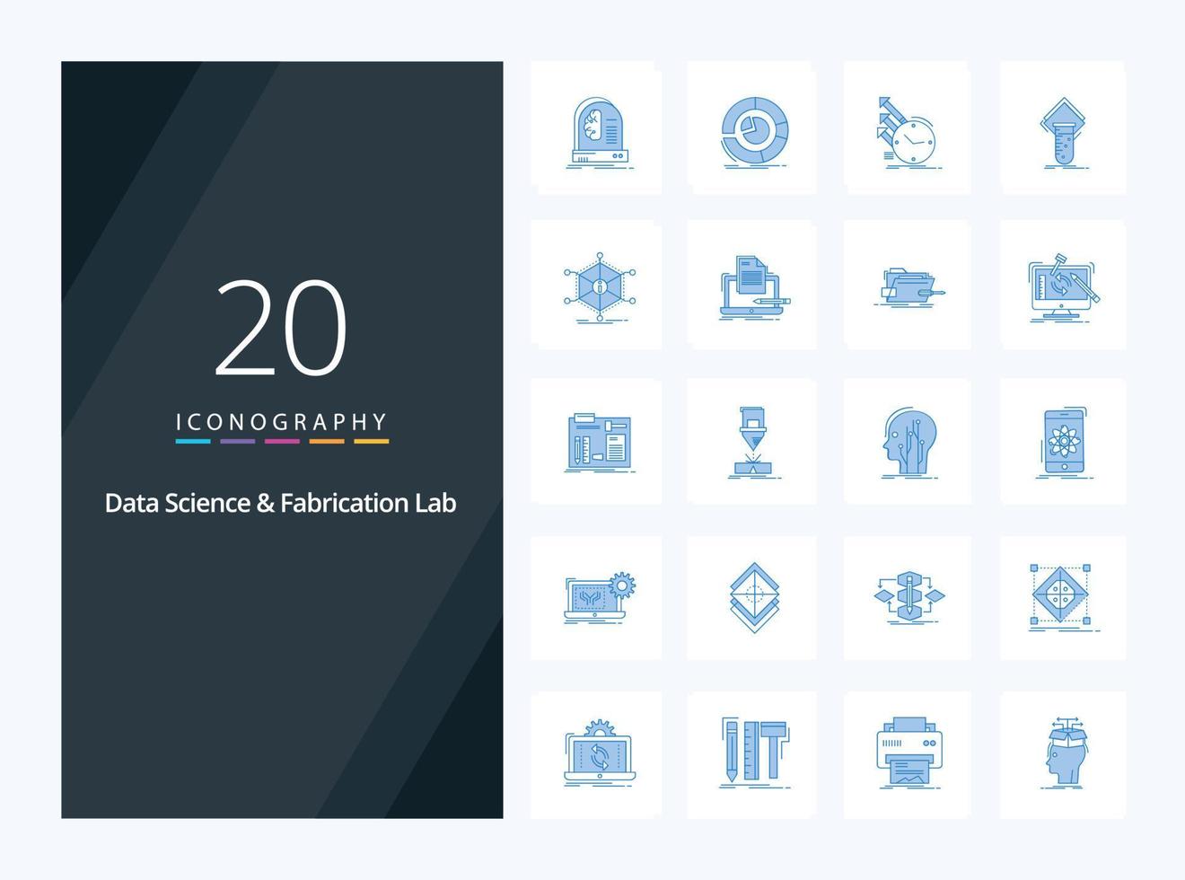 20 Data Science And Fabrication Lab Blue Color icon for presentation vector