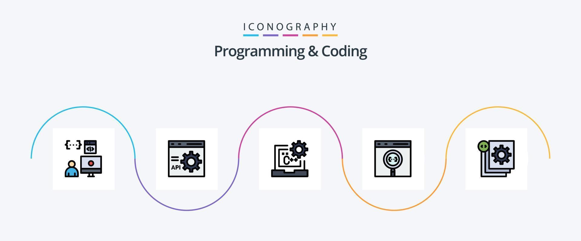 Programming And Coding Line Filled Flat 5 Icon Pack Including coding. app. development. development. coding vector