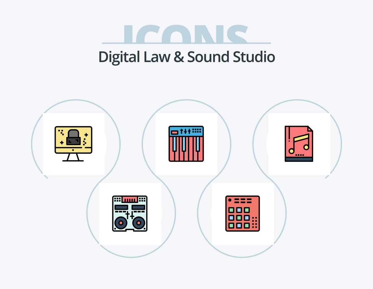 Digital Law And Sound Studio Line Filled Icon Pack 5 Icon Design. cassette. analog. multimedia. online. law vector