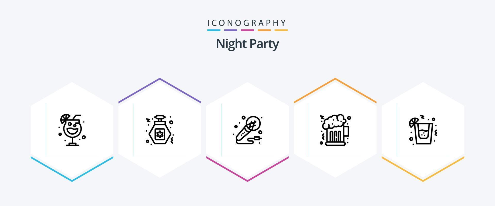 paquete de iconos de 25 líneas de fiesta nocturna que incluye. noche. música. beber. noche vector