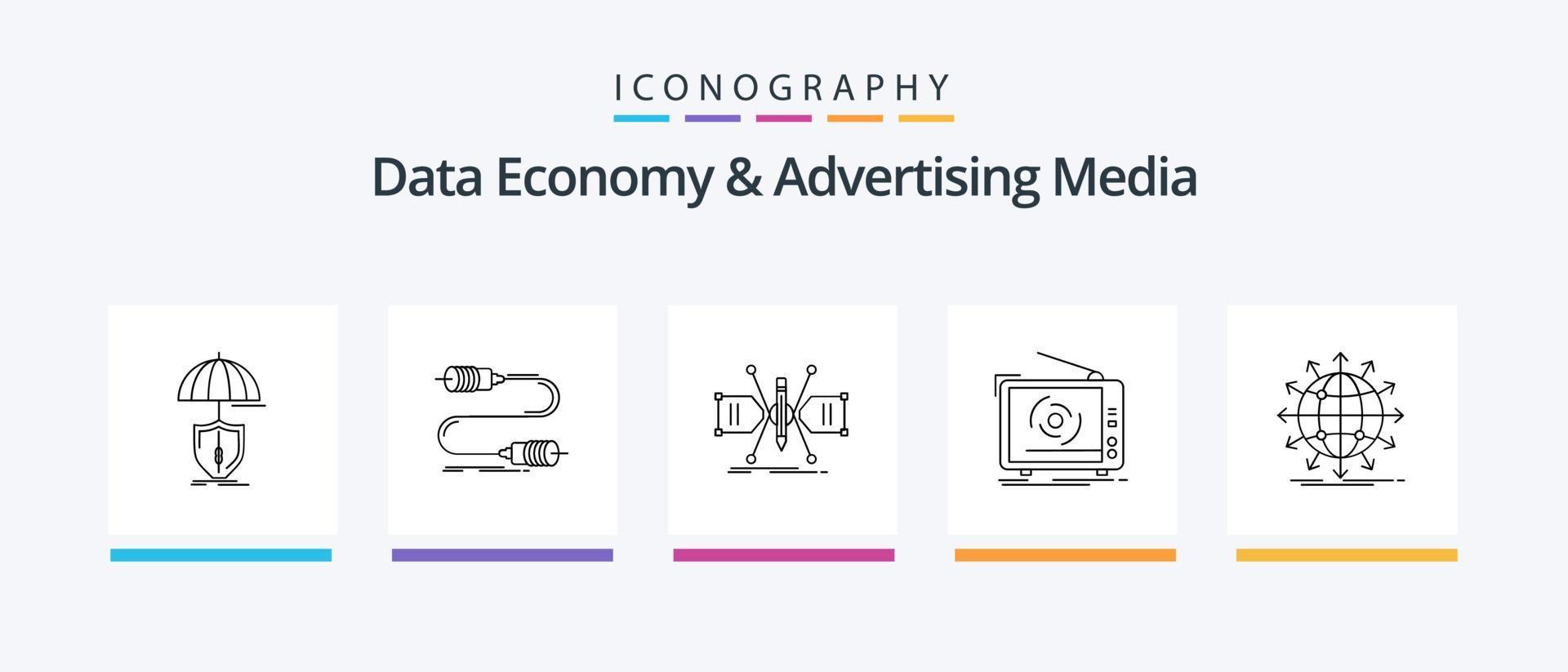 Data Economy And Advertising Media Line 5 Icon Pack Including network. prize. radio. edge. competitive. Creative Icons Design vector