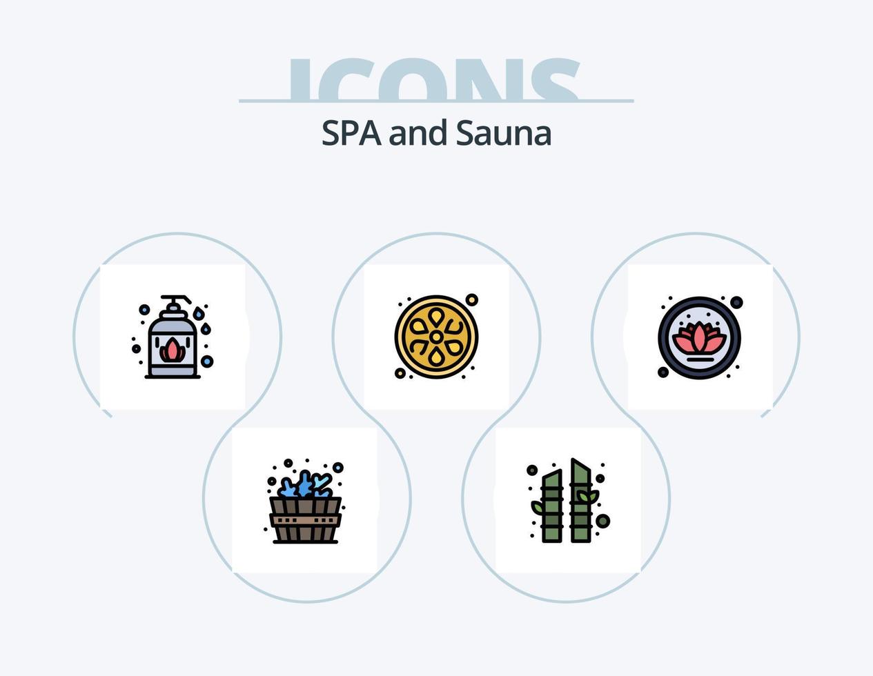 Sauna Line Filled Icon Pack 5 Icon Design. . relaxing bath. yin. jacuzzi. bathtub vector