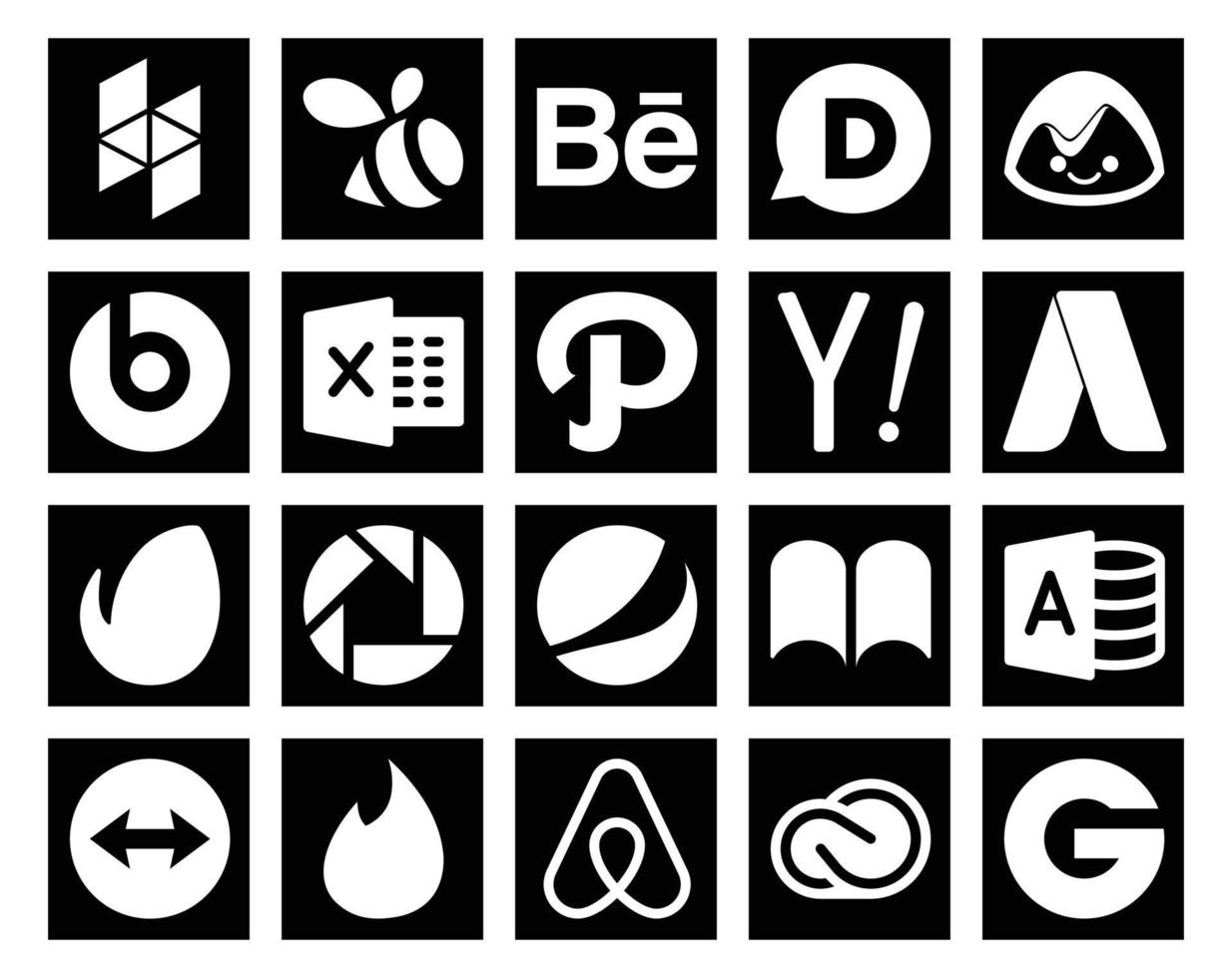 20 Social Media Icon Pack Including tinder microsoft access yahoo ibooks picasa vector