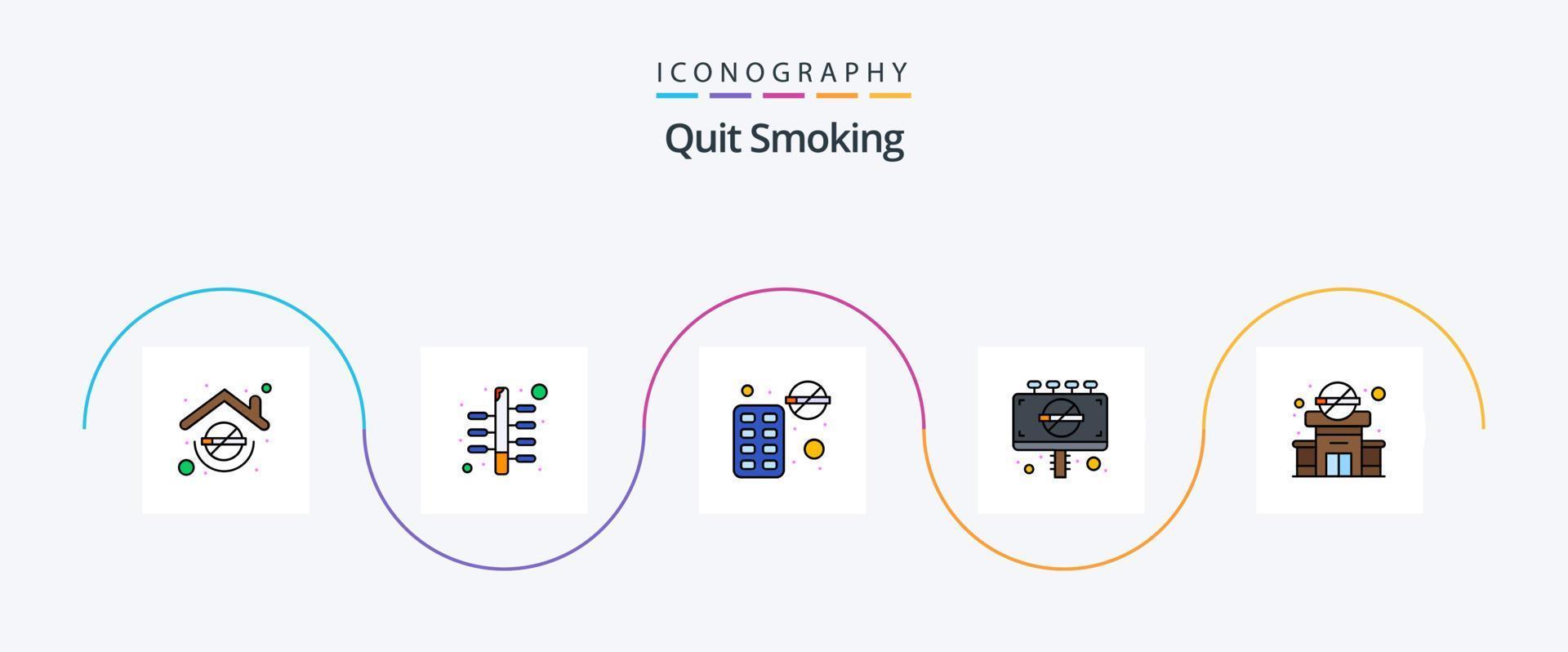 dejar de fumar paquete de iconos de 5 planos llenos de línea que incluye anuncio. cigarrillo. estilo de vida. bloquear. dulce vector