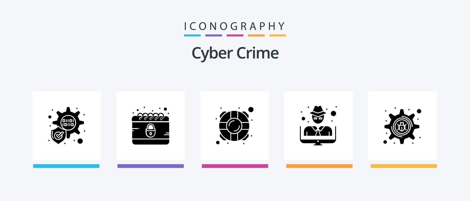 Cyber Crime Glyph 5 Icon Pack Including . hacker. saver. cyber crime. thief. Creative Icons Design vector