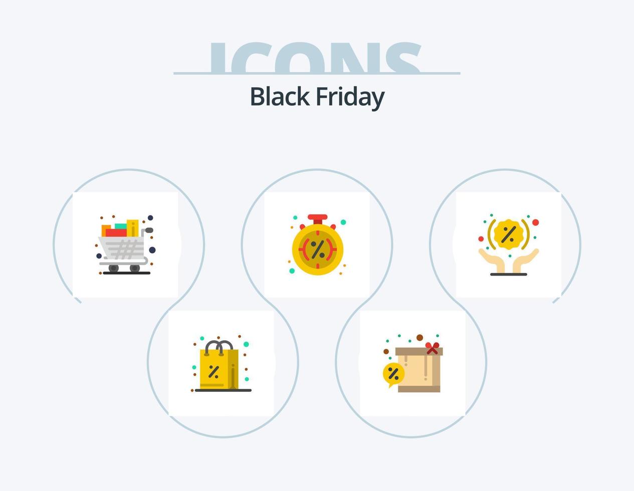 Black Friday Flat Icon Pack 5 Icon Design. shopping. percentage. cart. money. trolley vector