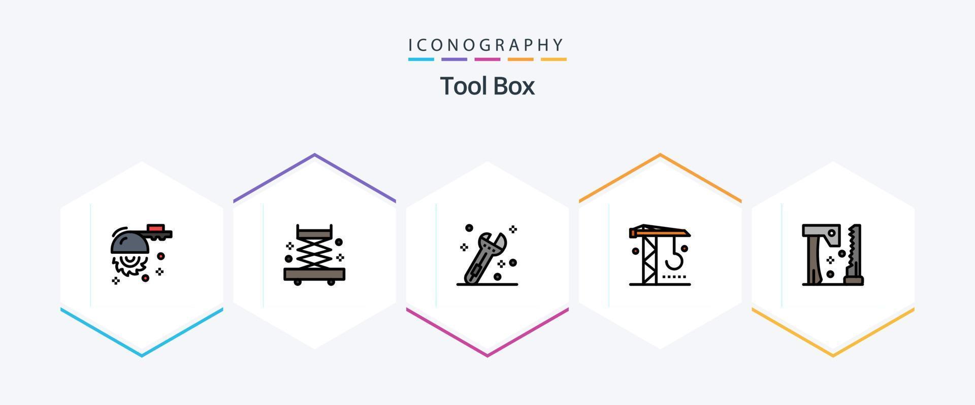 paquete de iconos de herramientas de 25 líneas completas que incluye herramientas. construcción. herramienta. hacha. maquinaria vector