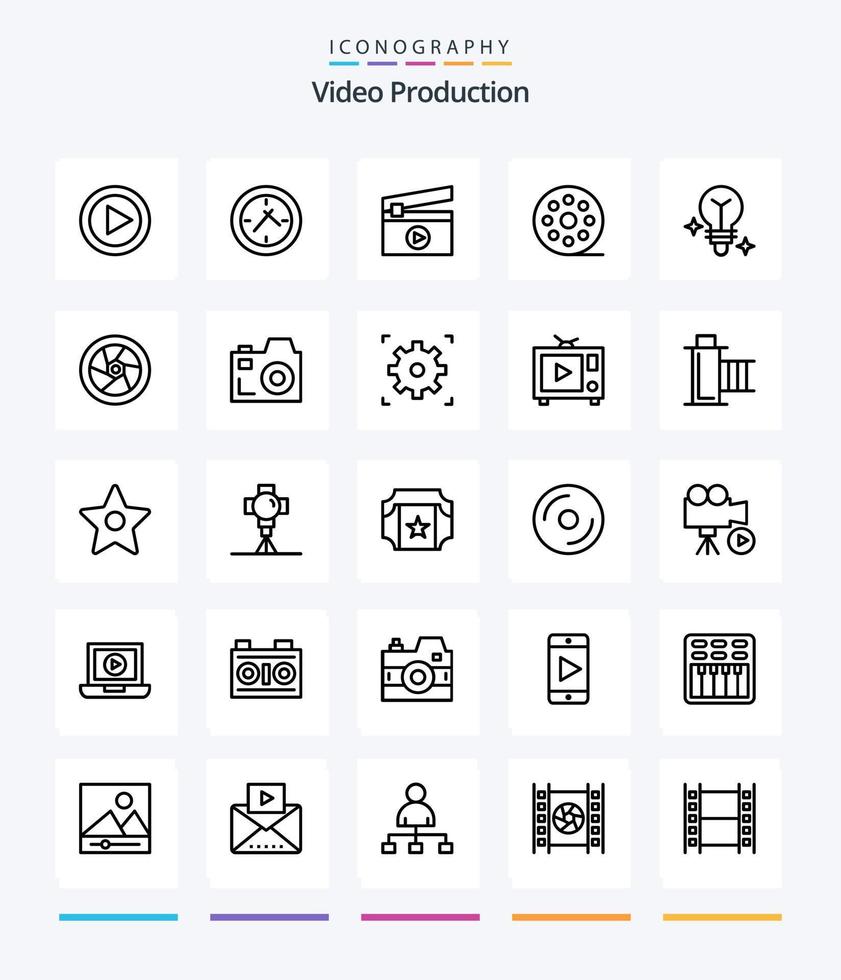 producción de video creativo 25 paquete de iconos de contorno como película. cine . tiempo . . película vector