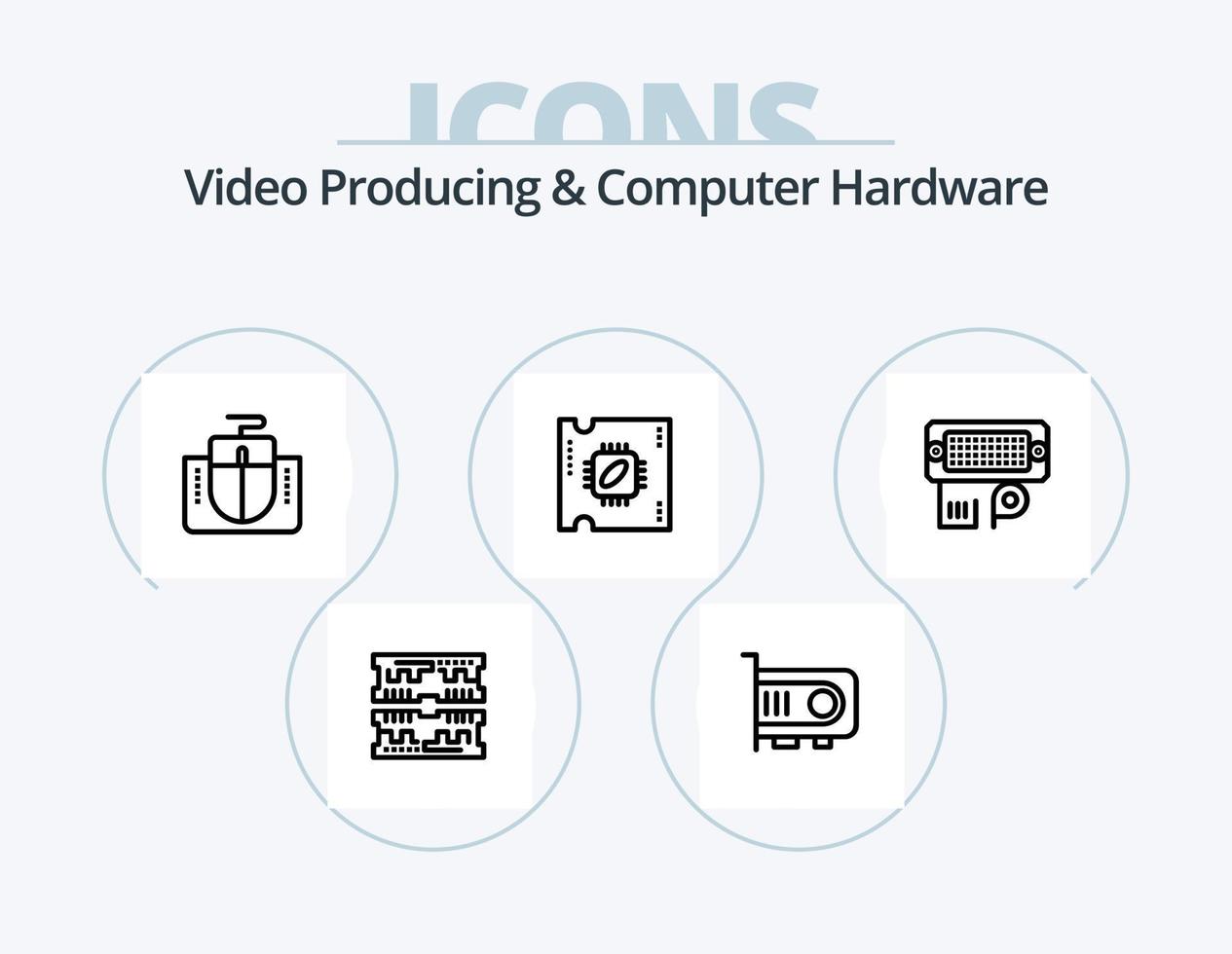 Video Producing And Computer Hardware Line Icon Pack 5 Icon Design. computer. box. key. atx. processor vector