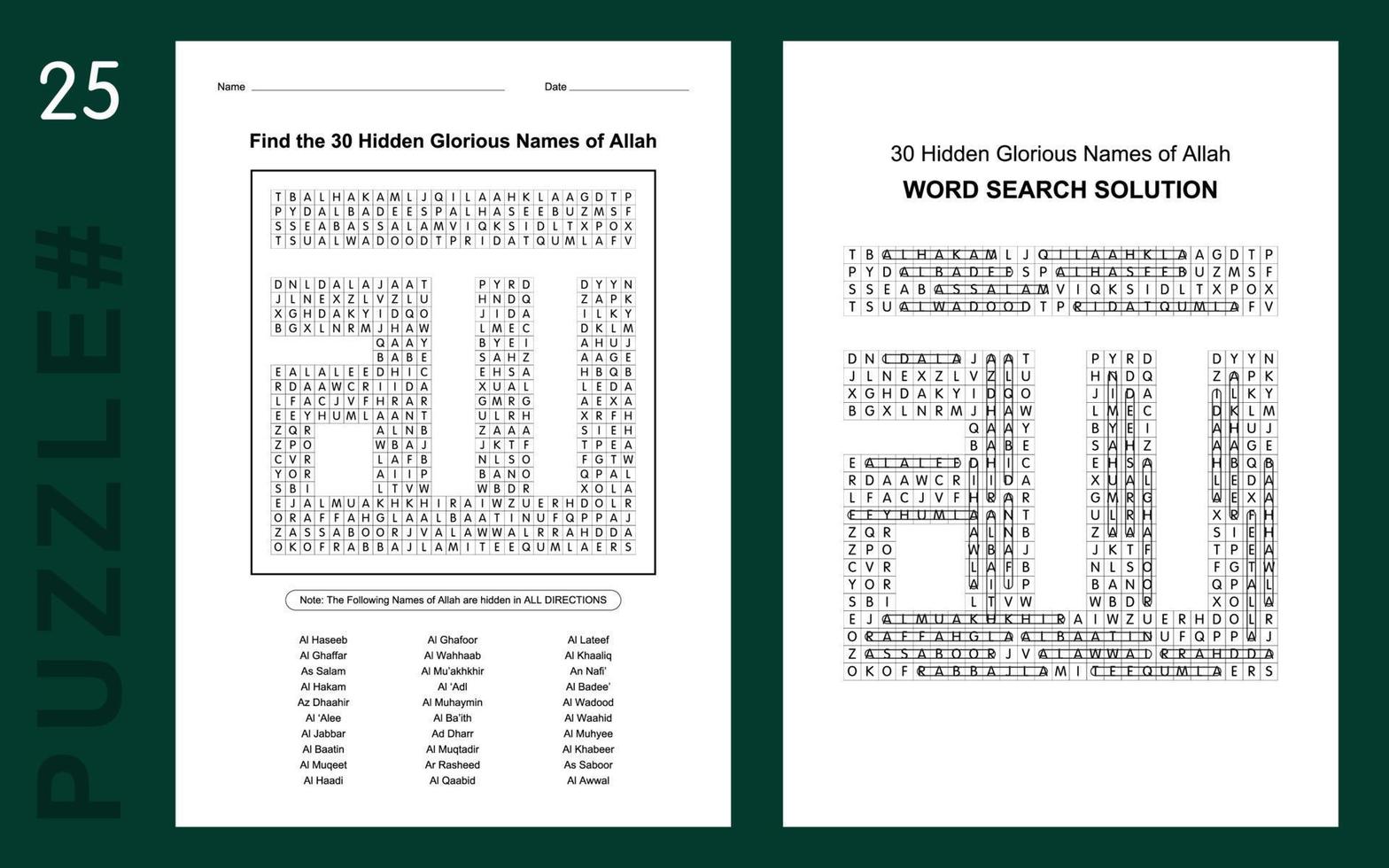 Challenge yourself with this Islamic word search vector illustration