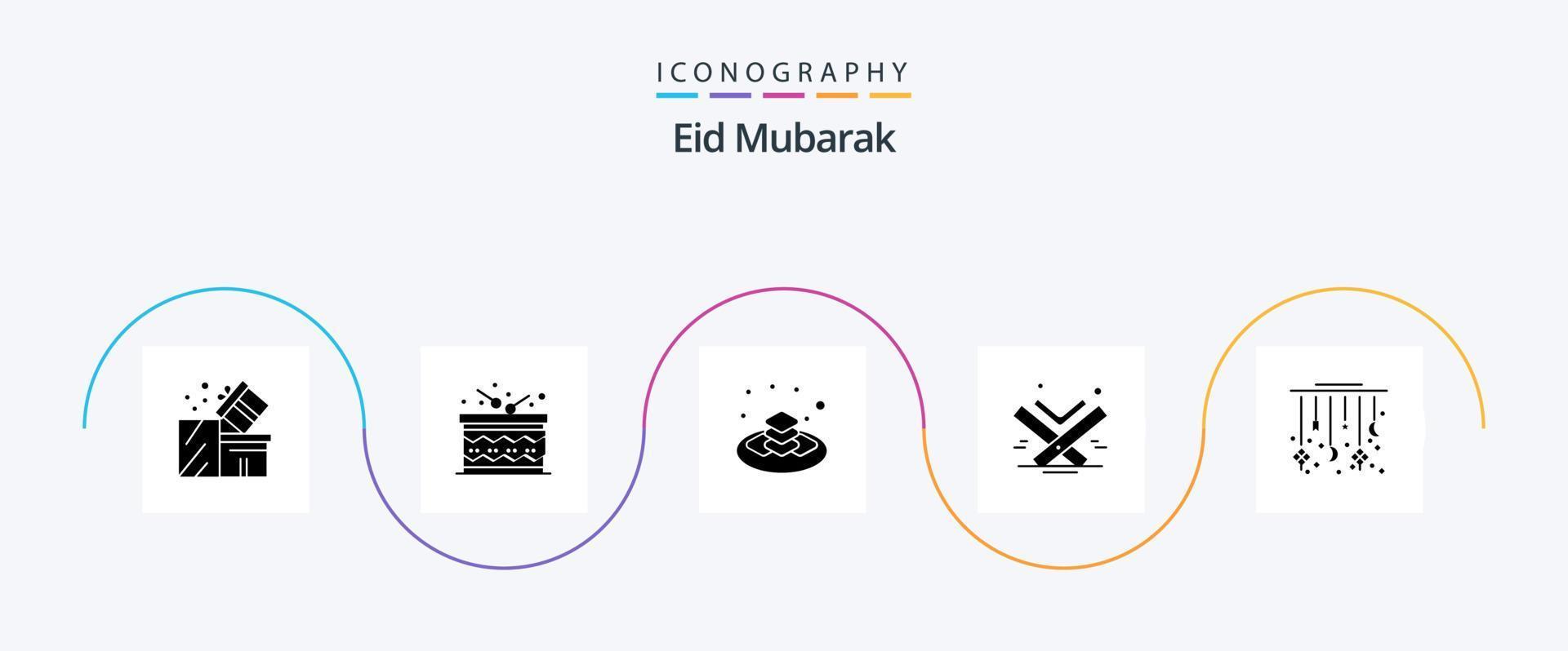 Eid Mubarak Glyph 5 Icon Pack Including eid. book. happy. holy. islamic vector