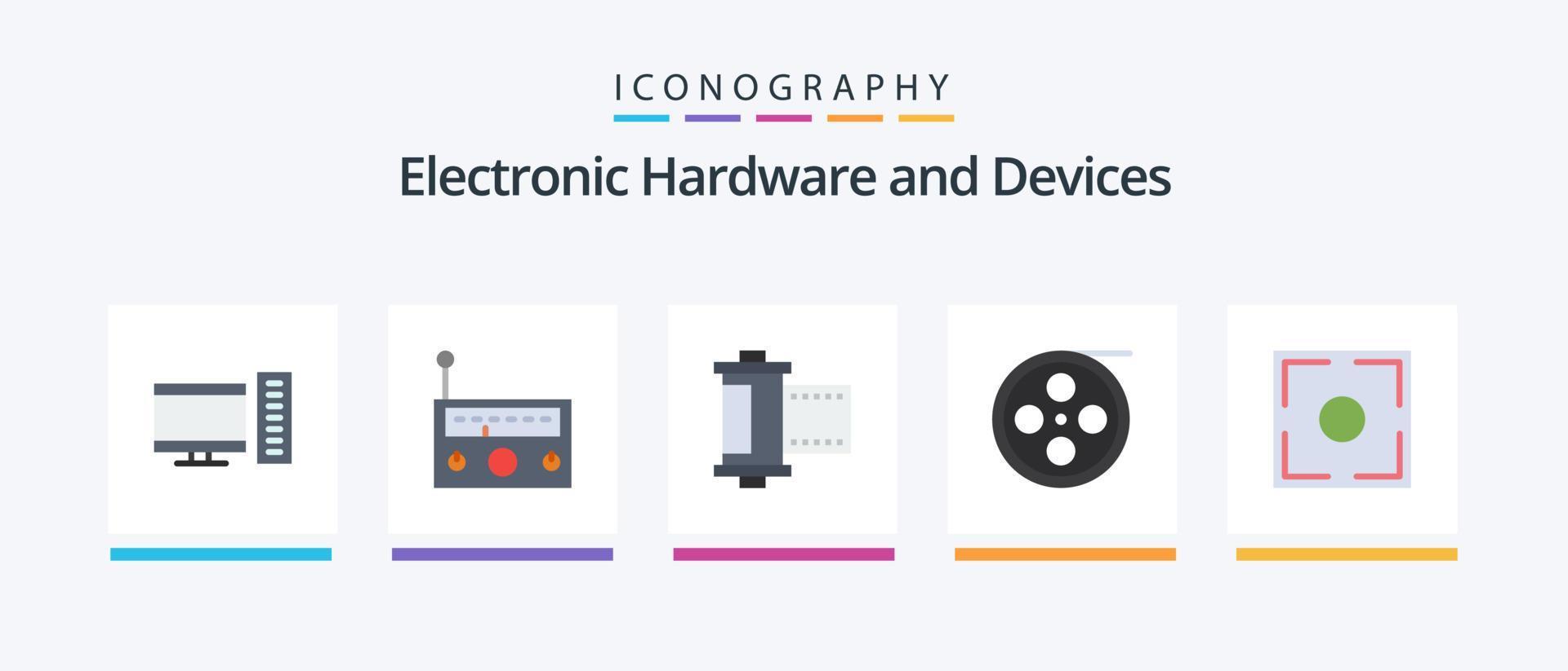Devices Flat 5 Icon Pack Including frame. video. camera. roll. camera. Creative Icons Design vector