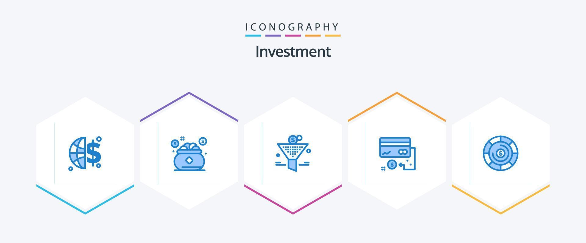 inversión 25 paquete de iconos azules que incluye presupuesto. finanzas. filtrar. crédito. negocio vector