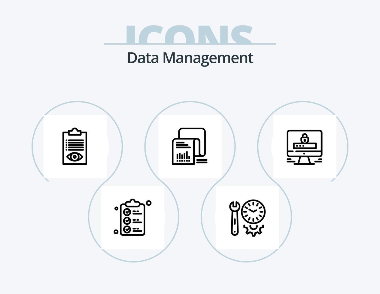 paquete de iconos de línea de gestión de datos 5 diseño de iconos. servidor. archivo. carpeta. documento. cremallera vector