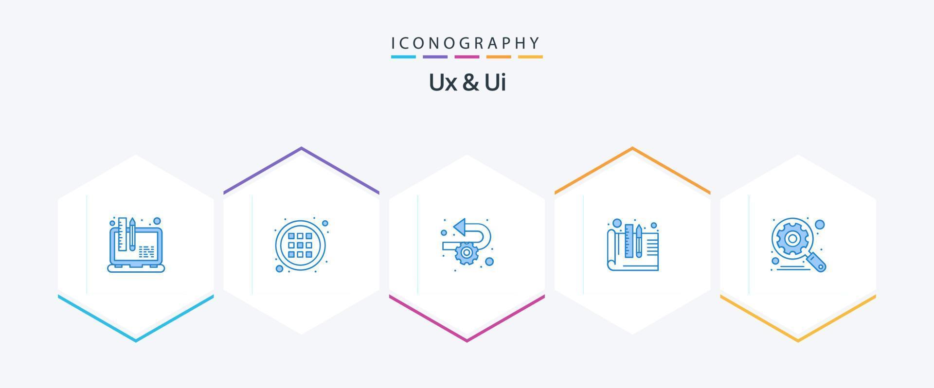 ux y ui 25 paquete de iconos azules que incluye búsqueda. motor. ágil. creación de prototipos diseño vector