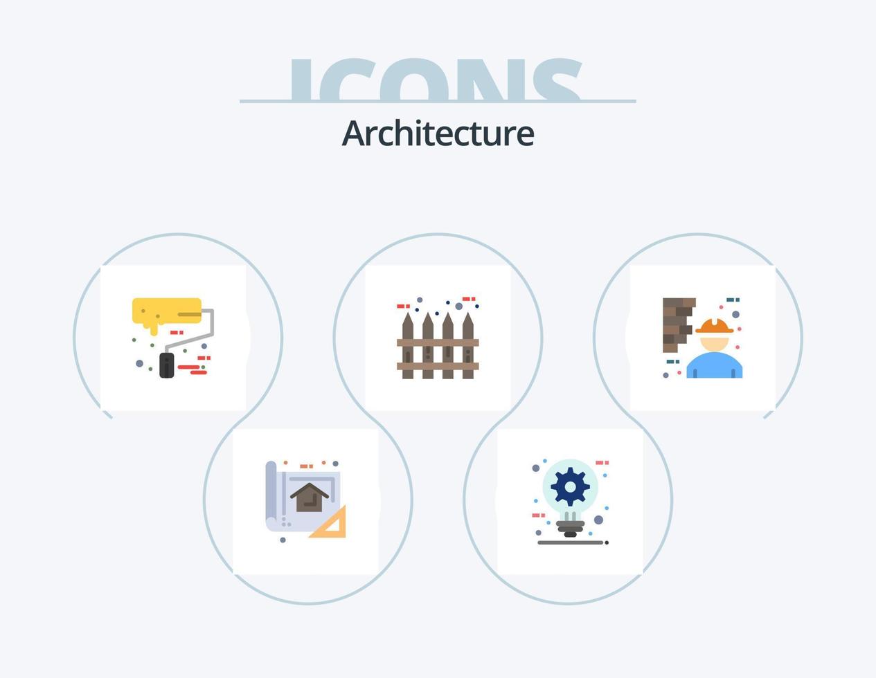 Architecture Flat Icon Pack 5 Icon Design. wood. fence. design. garden. roller vector